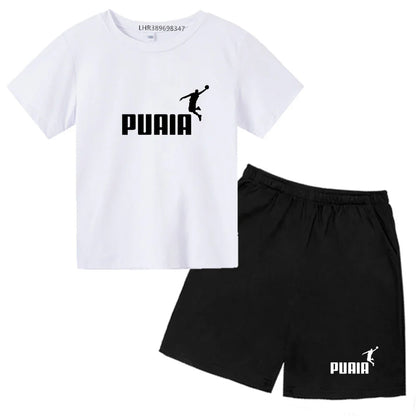 Summer Kids T-shirt print Round-Necked Print Boy Girls white 3-12Years Top+Shorts Two-piece Set Casual cool breathable Set