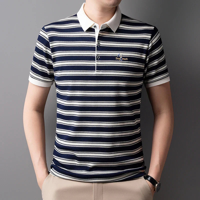 2025 Summer New Men's Polo Shirt Business Casual Collar Short Sleeve Men's Fashion Printed Stripe Half Sleeve Top