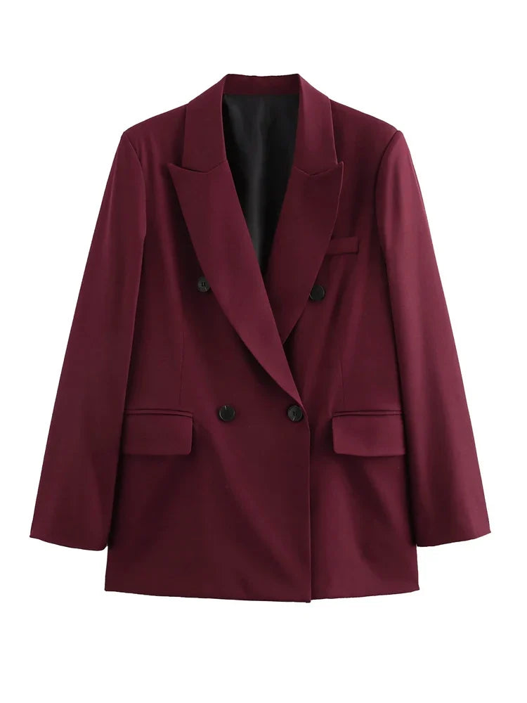 Women's Blazer Outerwears Office Wear Women Suit Jacket Autumn Long Sleeve Burgundy Blazers Formal Woman Minimalist Blazer