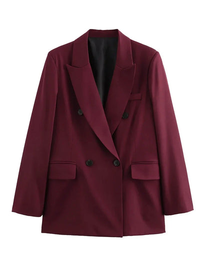 Women's Blazer Outerwears Office Wear Women Suit Jacket Autumn Long Sleeve Burgundy Blazers Formal Woman Minimalist Blazer