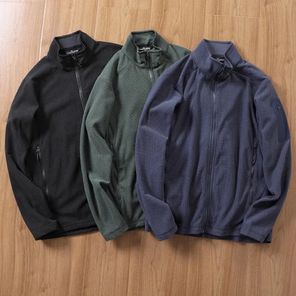Outdoor Lightweight Fleece Sweatshirt Jacket Men's Zipper Closure Stand Collar Technical Fabric Comfortable Youth Fashion