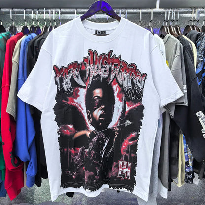 Masked Tattoo Angel Gun Diamond Short Sleeve Tshirts for Men and Women Crew Neck Cotton Summer Top Tees Oversized