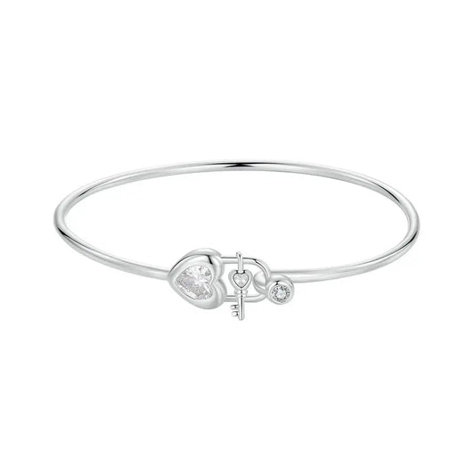 Bracelet manchette délicat et fin en argent sterling 925 avec barre de verrouillage, plaqué or blanc pour femme