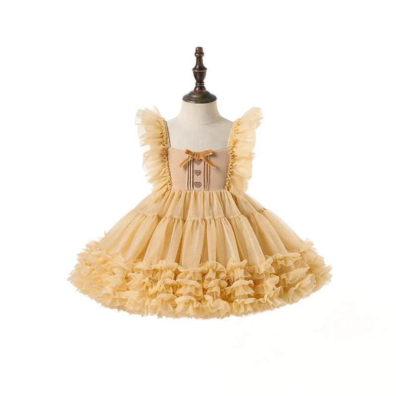 Summer New Fashion Baby Girl's Princess Butterfly Tutu Dress Puff Sleeve Child Tulle Vestido Pageant Party Birthday Kids Clothes