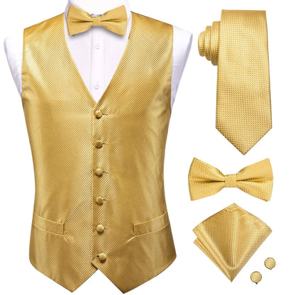 Luxury Silk Mens Vests Rose Gold Pink Striped Waistcoat Necktie Bowtie Hanky Cufflinks Set Waist Jacket For Men Wedding