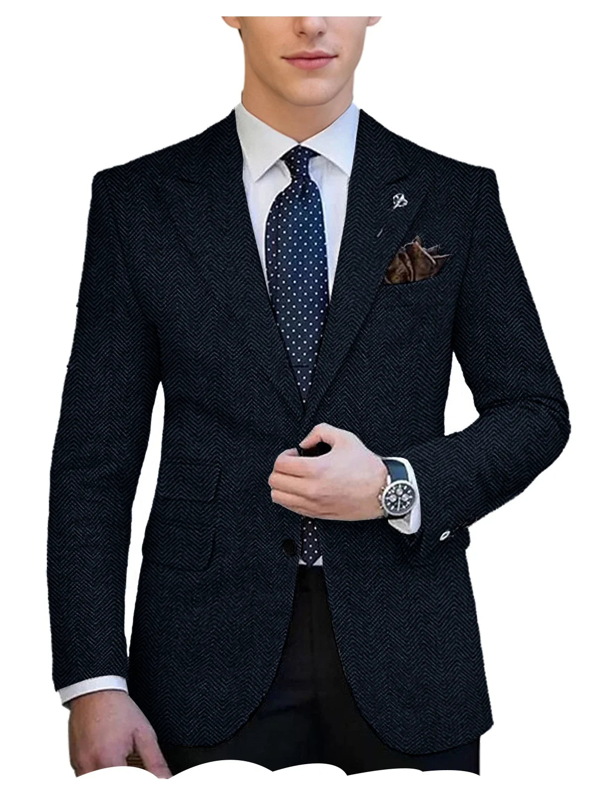 Autumn Winter Men's Herringbone Blazer Tuxedos Only Coat Wool Tweed Single Breasted Formal Bussiness/Wedding Prom Suit Jacket