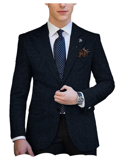 Autumn Winter Men's Herringbone Blazer Tuxedos Only Coat Wool Tweed Single Breasted Formal Bussiness/Wedding Prom Suit Jacket