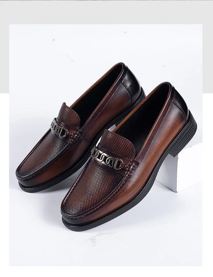 New 2025 Summer Men Genuine Leather Formal Business Loafers Slip On Retro Breathable Men Leather Moccasins Shoes