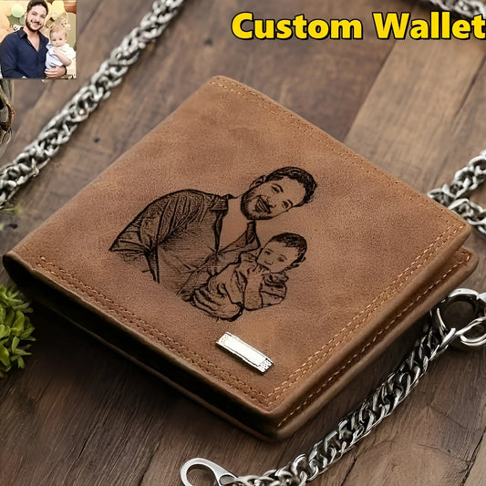 Portefeuille en similicuir avec photo personnalisée gravée sur mesure - Hommes et Femmes/Couples/Parents/Cadeaux Universels,