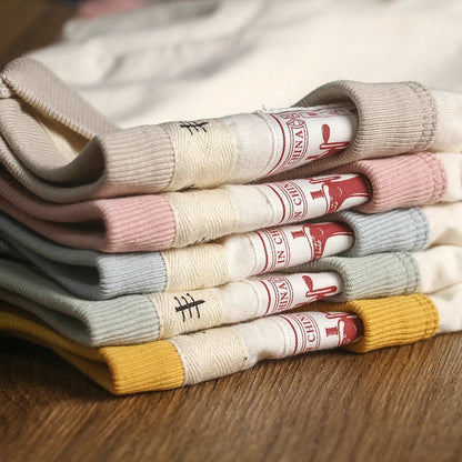 Summer New Couple Beach Tops  Fashion Casual Stitching Color Collar Tee Short Sleeve of Unisex Cotton Comfortable O-Neck T-shirt