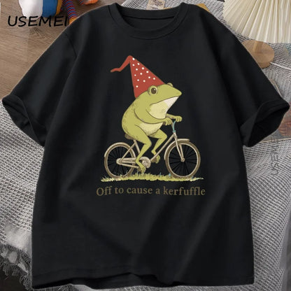 Off To Cause A Kerfuffle Frog T-Shirt Funny Weirdcore Sayings Unique Tshirt Adults Joker Men Women Graphic Tee Male Summer Tops