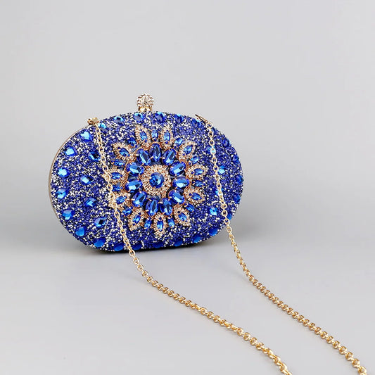 Flower Rhinestones Evening Bags Metal Prom Clutch Diamonds Clutch With Chain Shoulder Handbags Wedding Female Purse