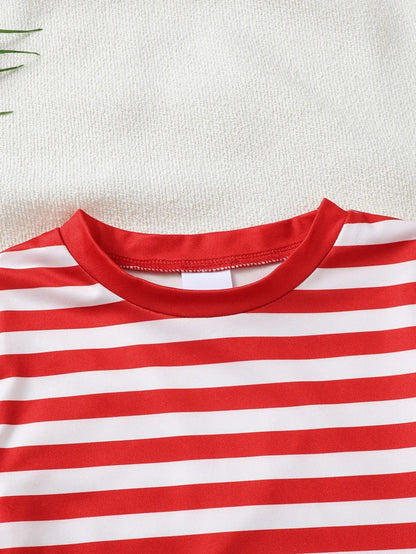 2pcs Baby Boy Clothing Set Red Stripes Short Sleeve T-Shirt with Bear Embroidery And Overalls Casual Comfortable Cute Outfit