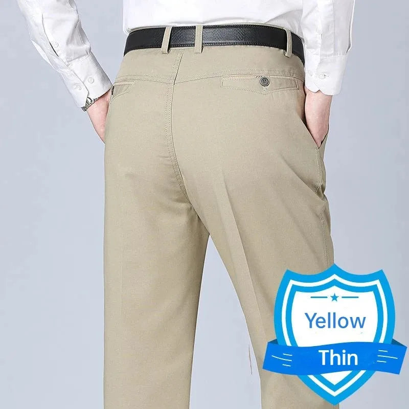 New Arrival 100% Cotton Summer Autumn Men's Casual Pants Fashion Solid Black Beige Gentle Thicken Trousers Brand Smart Suit Pant