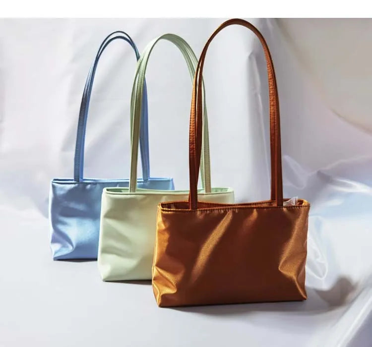 Luxury Silk Women's Shoulder Bag Square Underarm Handbag Contrasting Color Macaron Commuter Tote by Famous Brand