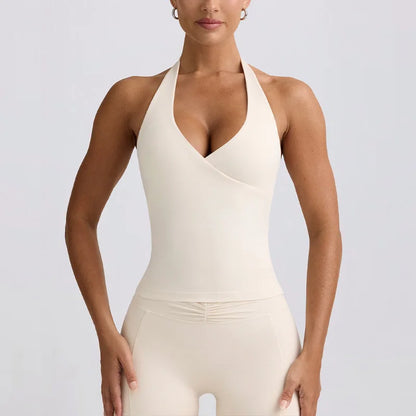 Women's Yoga Suits Quick Drying Leggings Gym Shorts Nude Hanging Neck Bra Running Gym Exercise Sets