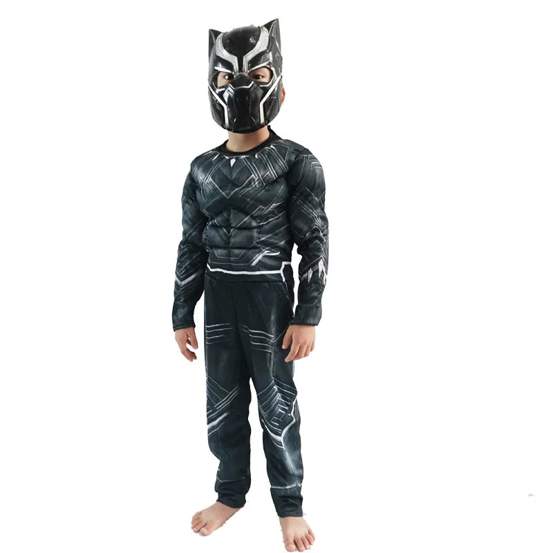 Anime Superhero Black Panther Cosplay Costume Black Panther Muscle Suit Jumpsuit Halloween Performance Costume Mask Paw Set