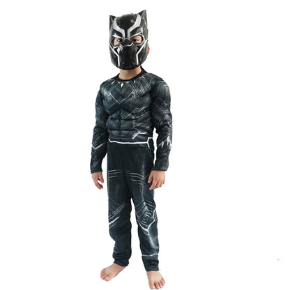 Anime Superhero Black Panther Cosplay Costume Black Panther Muscle Suit Jumpsuit Halloween Performance Costume Mask Paw Set