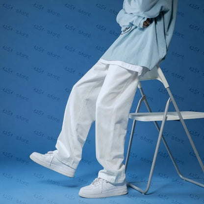 Straight Jeans men white Loose unisex Denim Trousers Trend Neutral Jeans Men baggy Casual Solid  Man Women Pants Hip Hop jeans