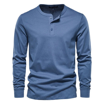 Men's Long Sleeve Button Down T-Shirts Autumn Henley Collar Casual High Quality 100% Cotton Crew Neck Mens T Shirts