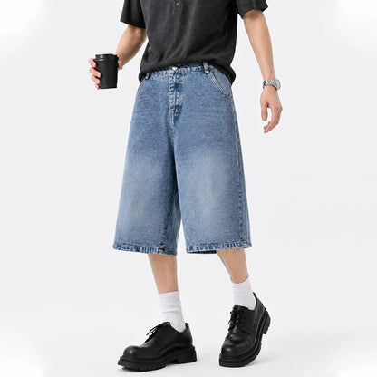 New Letter Star Embroidered Baggy Short Jeans For Men High Street Fashion Straight Y2K Jorts American Retro Blue Denim Shorts