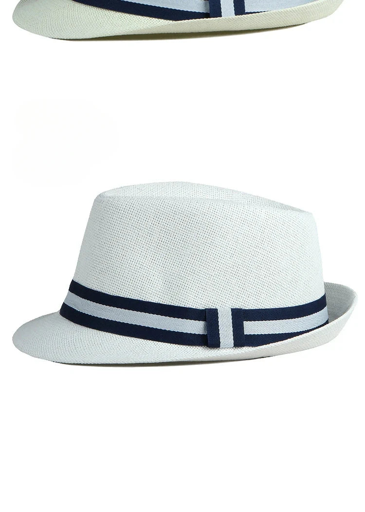 Summer Men's Jazz Hat British Retro Spy Hat Beach Casual Straw Woven Small Top Hat Female Stripe Belt Fedoras Hat Panama Cap