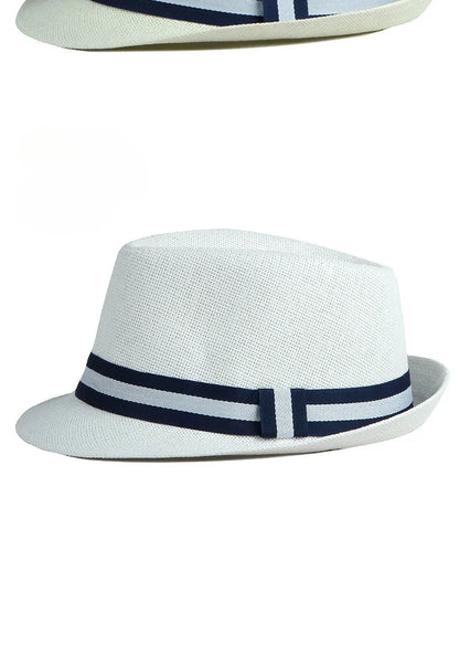 Summer Men's Jazz Hat British Retro Spy Hat Beach Casual Straw Woven Small Top Hat Female Stripe Belt Fedoras Hat Panama Cap