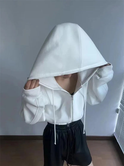 Casual Short Hooded Sweatshirt Women Zip Up Hoodies Mujer Solid Harajuku Long Sleeve Slim fit Crop Top Female Jackets Coat