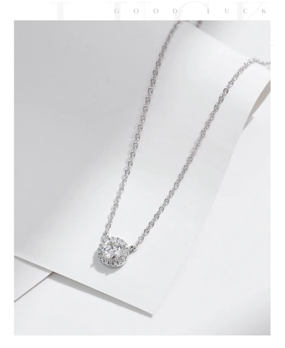 Square & Round Halo Moissanite 925 Sterling Silver Pendant Necklace D Color VVS1 Lab Diamond Necklace For Women Jewelry