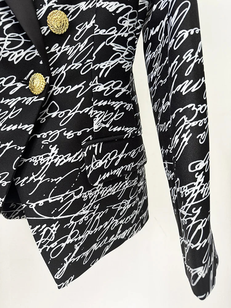HIGH STREET Newest 2026 Stylish Designer Jacket Women's Love Letters Printed Double Breasted Blazer