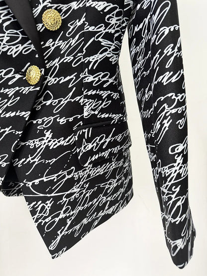 HIGH STREET Newest 2026 Stylish Designer Jacket Women's Love Letters Printed Double Breasted Blazer