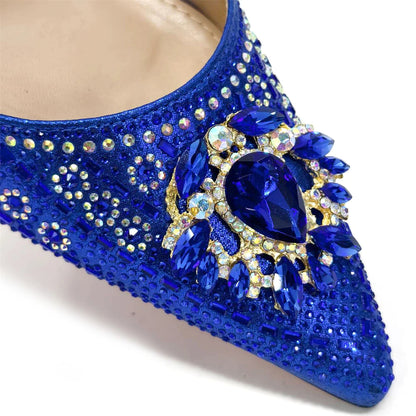 2024 Latest Wedding Pointed Toe Women's Shoes High Heel Black Color Rhinestones italian shoes and bags matching set