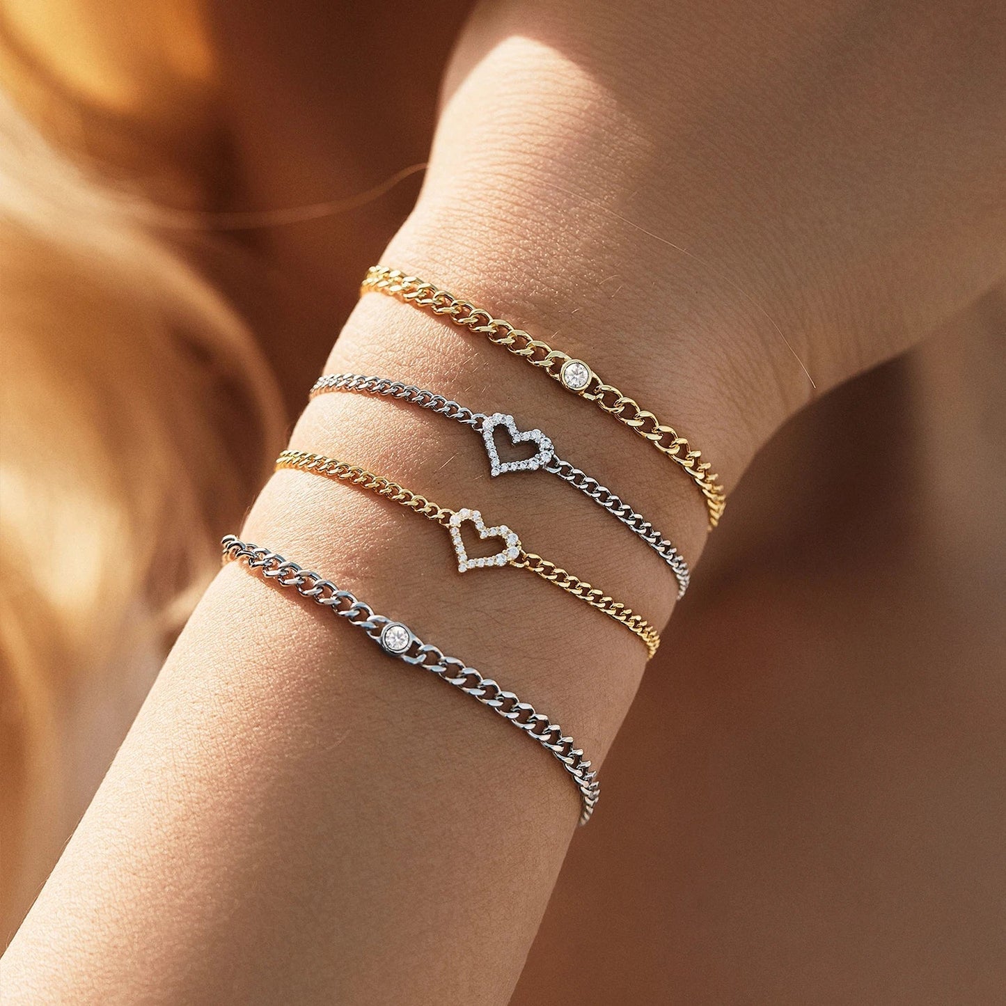 D Color Pave Setting Moissanite Bracelets 925 Sterling Silver Romantic Heart Gourmette Bracelet For Women Jewelry Gifts