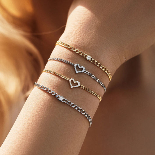 Bracelets en moissanite sertis pavé couleur D en argent sterling 925, bracelet gourmette romantique en forme de cœur pour cadeaux de bijoux pour femmes