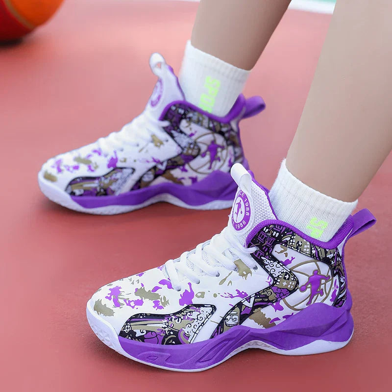 Kids Basketball Shoes Non-slip Breathable PU Leather Basketball Training Sneakers Boys Girls Sports Shoes Children Running Shoes