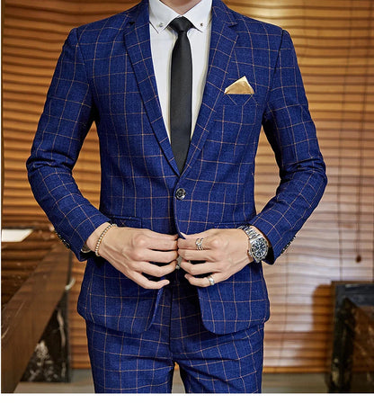Men's Casual One-Button Plaid Suit Two-Piece Set Business No-Ironing Best Man M-5XL 2025 Fashion Comfortable Fit