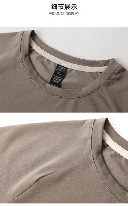Sports Long-sleeved T-shirt Men Curved Hem Warm Gym Fitness Clothes Quick-drying Breathable Running Training Round Neck Top
