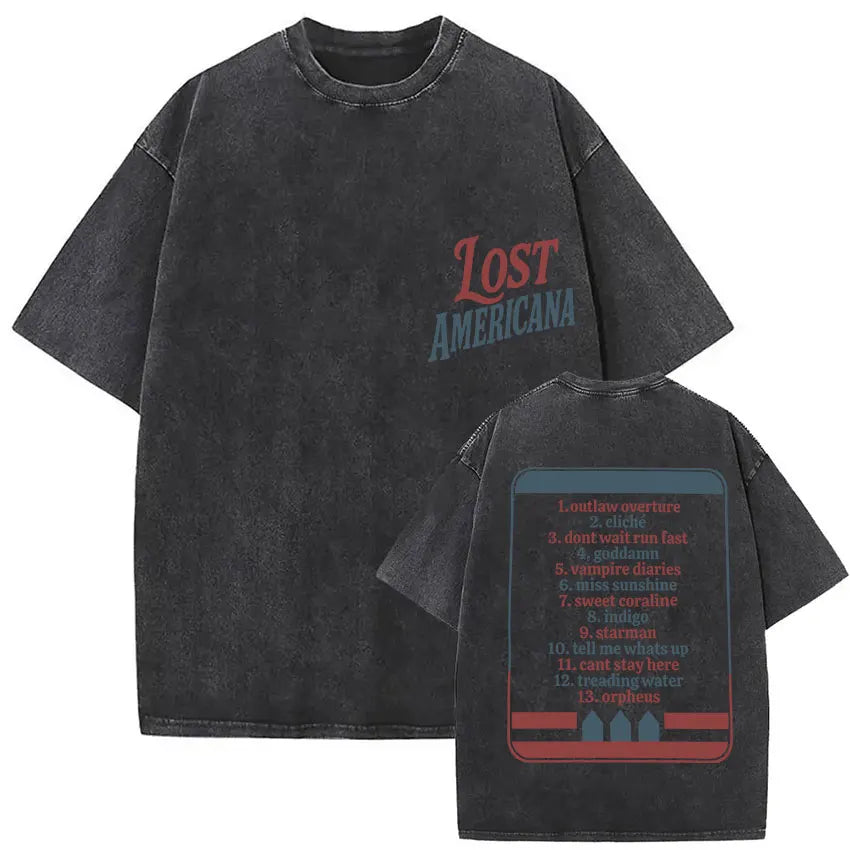 MGK Lost Americana Tour 2025-2026 Vintage Washed T Shirt Men Women Summer Fashion Cotton Short Sleeve T-shirt Fans Gift Clothing