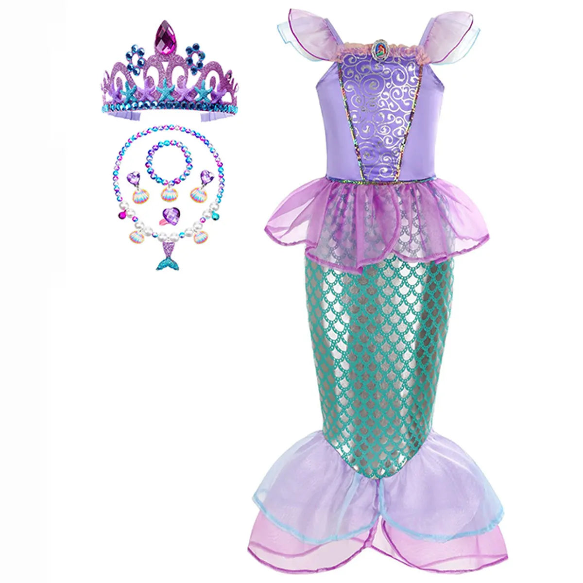 Halloween Little Mermaid Ariel Princess Costume Summer Purple Dress Girls Cosplay Mermaid Carnival Birthday Party Swimsuit Set