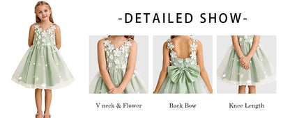 Snvdzo Princess Girls Lace Flower Girl Dress 3D Floral Sleeveless Tulle Princess Wedding Pageant Party Dresses 2026 with Big Bow
