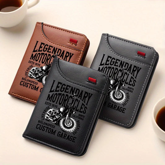 Portefeuille rétro en similicuir pour hommes - Thème moto vintage élégant - Design fin et souple avec plusieurs emplacements pour cartes, professionnel