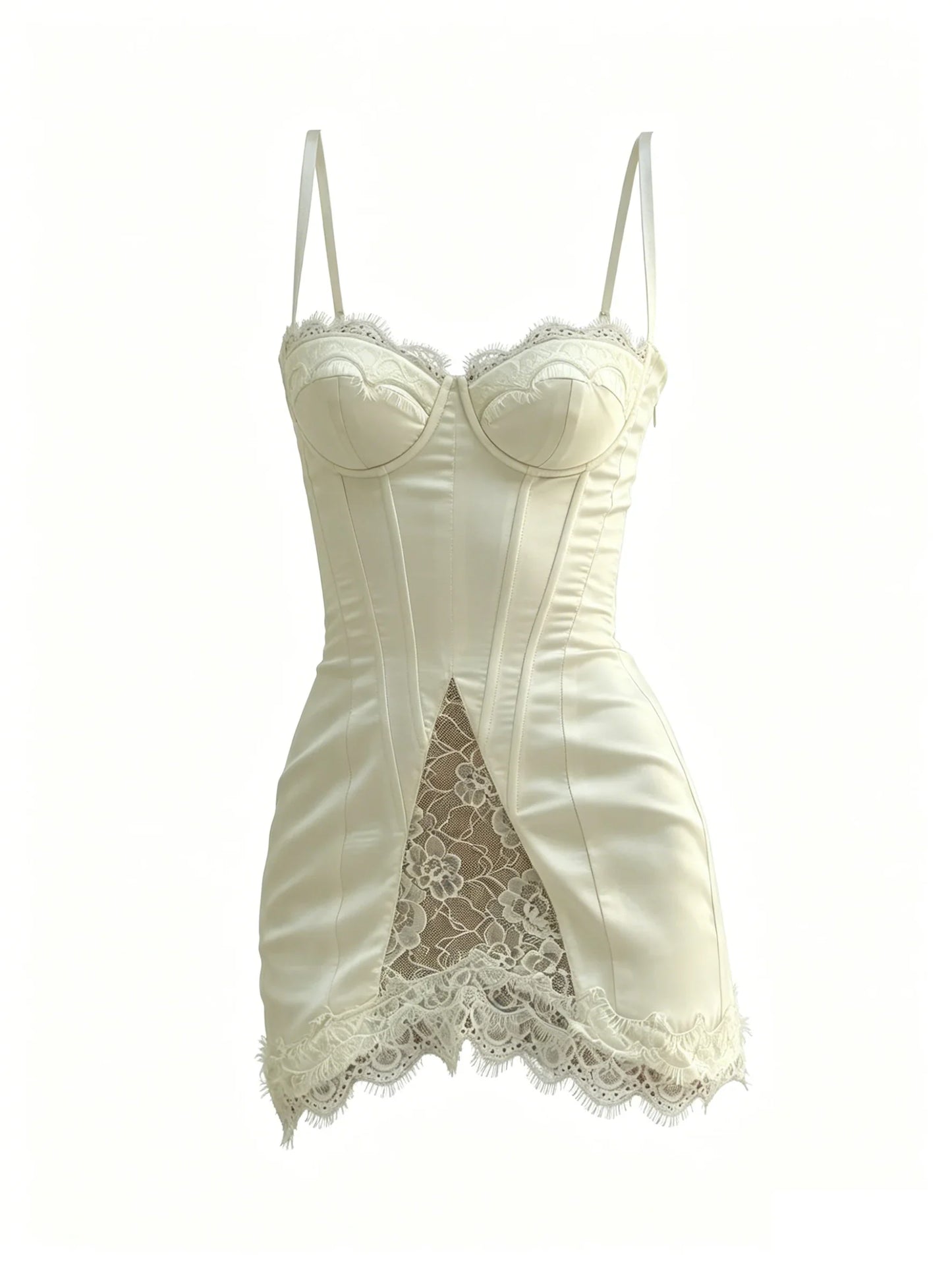 New slimming belted lace halter dress French style sexy short figure-hugging summer dress satin fishbone detailing Y2K Daily