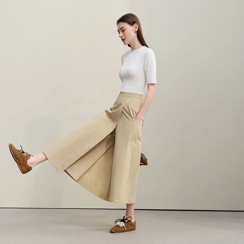 Women's A-Line Skirt 2026 Summer New Textured Relaxed Pocket Midi Culottes Versatile Casual Style Skirt For Women 12622124