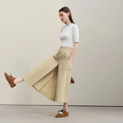 Women's A-Line Skirt 2026 Summer New Textured Relaxed Pocket Midi Culottes Versatile Casual Style Skirt For Women 12622124