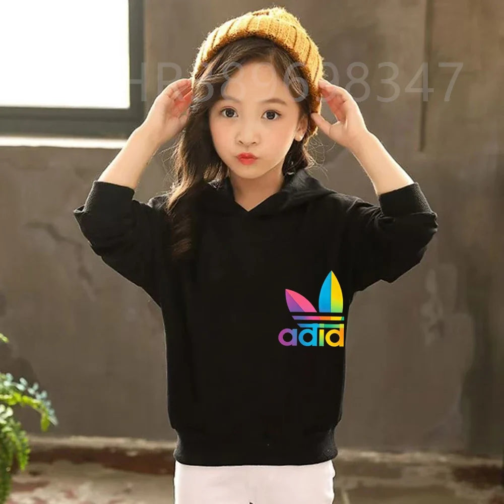 Children Fun Brand Black Clothing Hoodie Coat Sweatshirt Top+Trousers Boys Girls White Toddler 3-12Yrs Casual Kids Pullover Set