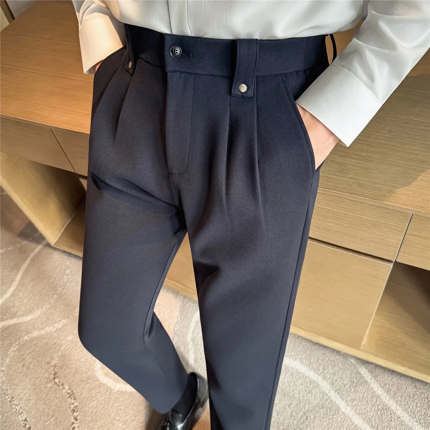 Autumn Winter Thicken Elastic Waist Casual Warm Pants Men High Quality Fashion Slim Social Party Dress Trousers Men's Clothing