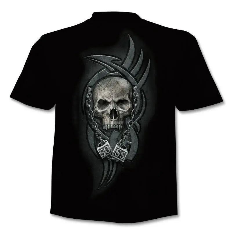 New retro street punk motorcycle men's T-shirt 3D shirt casual fashion hip-hop horror short sleeved round neck men's clothing
