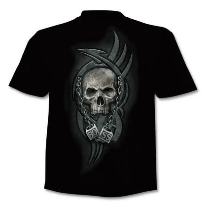 New retro street punk motorcycle men's T-shirt 3D shirt casual fashion hip-hop horror short sleeved round neck men's clothing