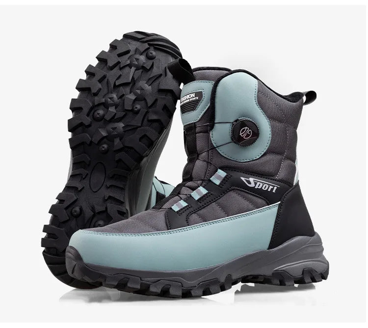 Rotating Button Men's Snow Boots Warm Plush Winter Boots Men Outdoors Cotton Shoes Wear resistant Mid-Calf Boots Platform Shoes