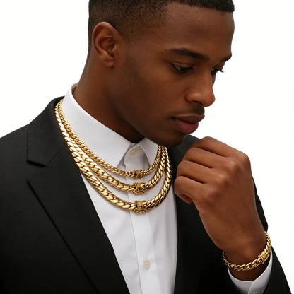 Hip Hop Bling Gold Cuban Link Chain Necklace For Men, Rapper Style Tank Chain Jewelry, Trendy Whip Chain Necklace